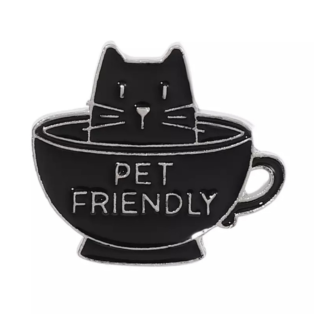 6/$30 Black Pet Friendly Coffee Cup Mug Enamel Pin